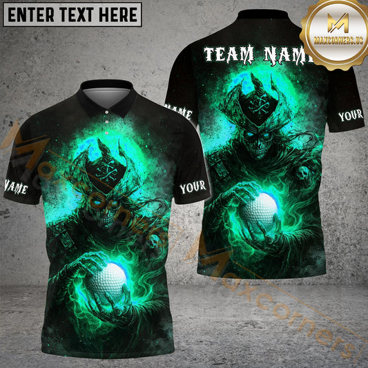 Maxcorners Dark Skull Golf Polo Personalized Name, Team Name 3D Shirt (4 Colors)