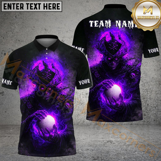 Maxcorners Dark Skull Golf Polo Personalized Name, Team Name 3D Shirt (4 Colors)