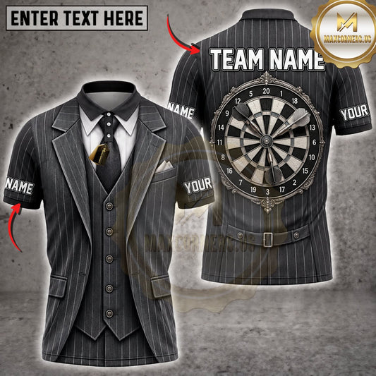 Maxcorners Darts Elegant Gray Pinstripe Tuxedo Classic Dartboard Personalized Name 3D Unisex Shirt