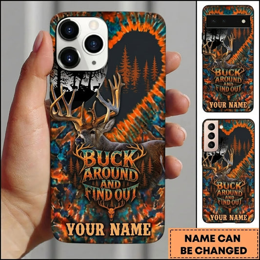 Maxcorners Hunting Buck Around And Find Out Orange Blue Camo Personalized Name 3D Phone Case