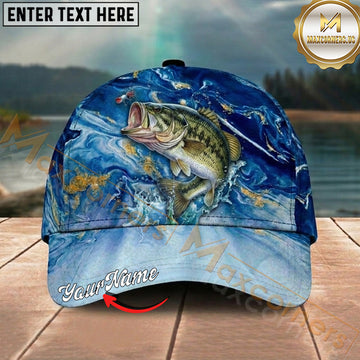 Maxcorners Fishing Ocean Marble Splash Personalized Name 3D Cap (12 Fish Species)