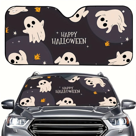 Maxcorners Halloween Ghost Printed Folding Windshield Sunshade: Blocking UV Rays and Adding Spooky Style to Your Car!