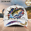 Maxcorners Fishing Graphic Patriotic US Flag Cracked Effect Customized Name 3D Cap
