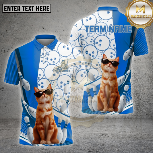 Maxcorners Cat Bowling Shirt Cute Sunglasses Kitten Multiple Options Personalized Name, Team Name 3D Shirt