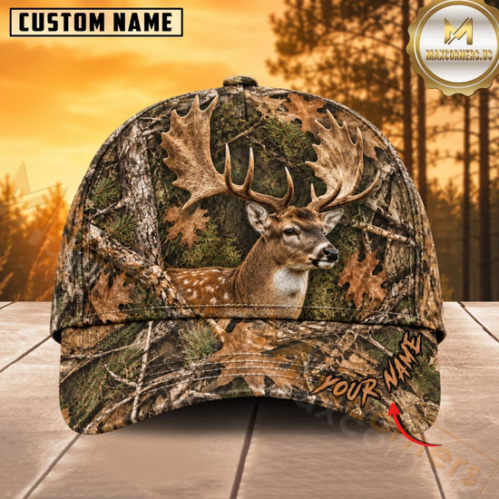 Maxcorners Hunting Wildlife Realistic Autumn Woodland Camo Personalized Name 3D Cap