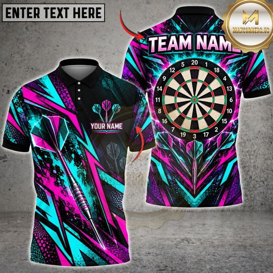 Maxcorners Darts Cyber Neon Geometric Lines Flying Darts Target Board Graphic Multicolor Customized Name, Team Name 3D Shirts