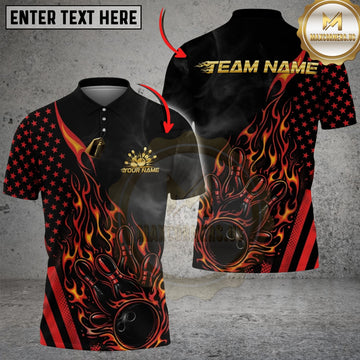 Maxcorners Bowling And Pins American Flag Hot Streak Customized Name, Team Name 3D Shirt (4 Colors)