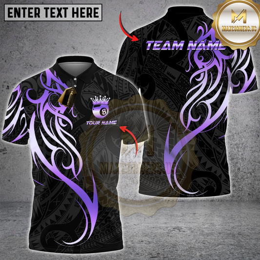 Maxcorners Billiards 8-Ball Golden Tribal Crown Multicolor Customized Name, Team Name 3D Shirt