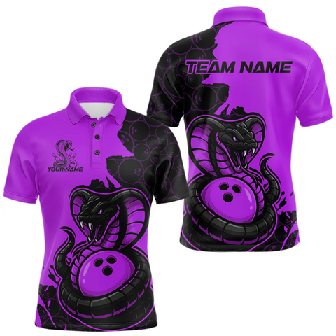 Maxcorners Custom Black And Purple Cobra Snake Bowling Men Polo Shirts Team Uniform Bowling Pattern LM054