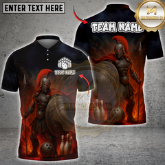 Maxcorners Bowling Spartan Shield Flame Multicolor Customized Name, Team Name 3D Shirts