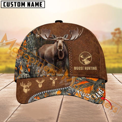 Maxcorners Moose Hunting Leather Pattern Multicolor Personalized Name 3D Cap