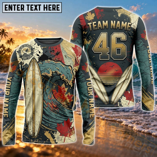 Maxcorners Surf Vintage Nautical Ocean Art Customized Name, Number, Team Name 3D Long Sleeve Shirts