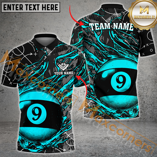 Maxcorners Billiard Ball 9 Flame Vintage Multicolor Options Personalized Name, Team Name 3D Polo Shirt