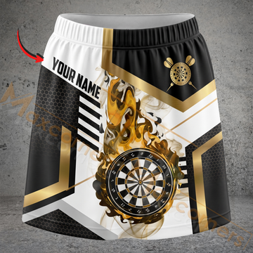 Maxcorners Darts Black Gold Flaming Dartboard Geometric Personalized 3D Skirts With Shorts