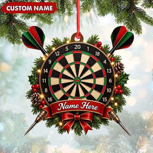 Maxcorners Darts Lover Holiday Christmas Pine Wreath, Target Board, Banner Personalized Name Ornament 2D Flat