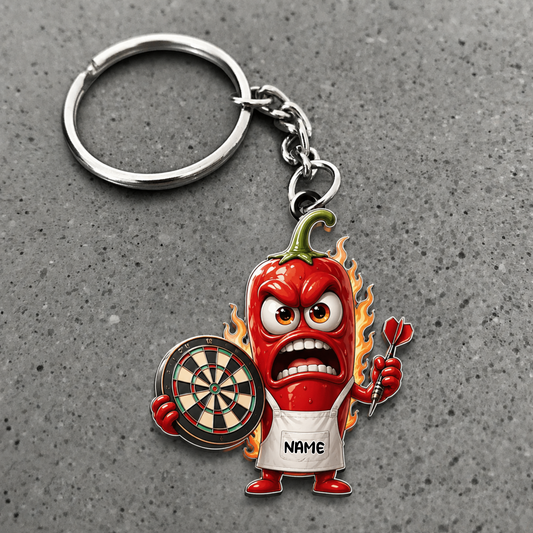 Maxcorners Darts Angry Chili Pepper Personalized Name 3D Keychain And Ornament