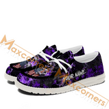 Maxcorners Billiard Ball 8 Purple Skull Fire Personalized Name Canvas Loafer Shoes