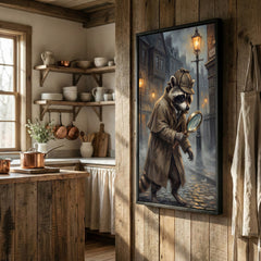 Maxcorners Detective Raccoon with Magnifying Glass Victorian Street Canvas Wall Art