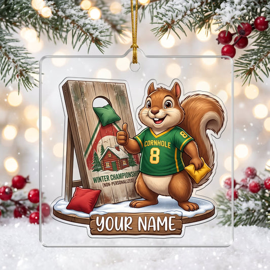 Maxcorners Cornhole Squirrel Player Christmas Design Customized Name 3D Keychain And Ornament