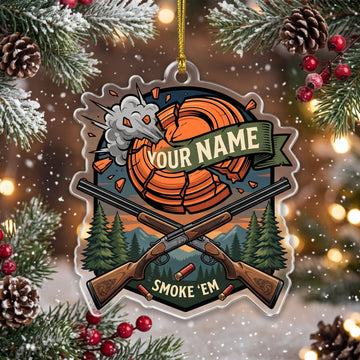 Maxcorners Clay Shooting Smoke Em Shotgun Cabin And Clay Targets Customized Name 3D Keychain And Ornament