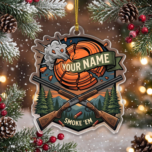 Maxcorners Clay Shooting Smoke Em Shotgun Cabin And Clay Targets Customized Name 3D Keychain And Ornament