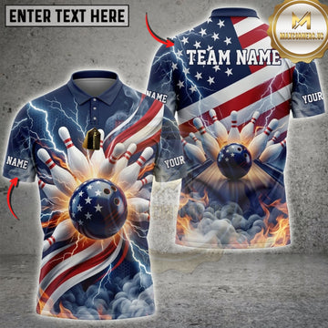 Maxcorners Bowling American Flag Eagle Wings And Bowling Ball Personalized Name 3D Unisex Shirt