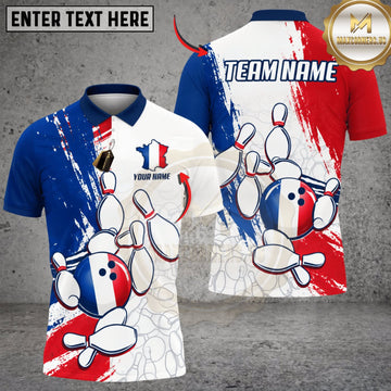 Maxcorners Bowling France Flag Cute Bowling Pins Personalized Name 3D Unisex Shirt