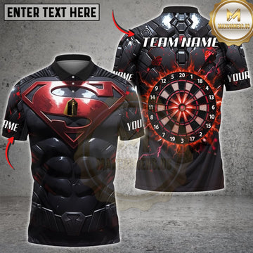 Maxcorners Darts Black Red Muscular Armor Classic Red Dartboard Personalized Name 3D Unisex Shirt