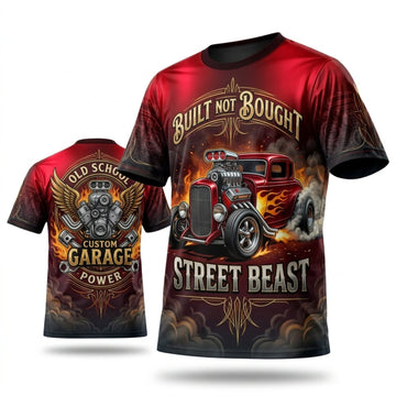 Maxcorners Personalized Car Classic Muscle Car 3D T-Shirt – Street Beast Burgundy Hot Rod Garage