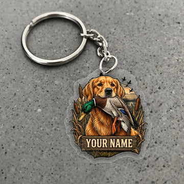 Maxcorners Duck Hunting Golden Retriever Waterfowl Retriever Badge Custom Name Gift 2D Flat Acrylic Ornament, Keychain