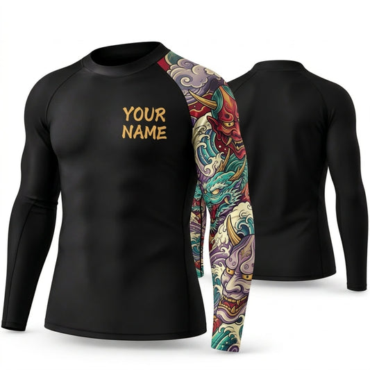 Maxcorners Personalized Traditional Tattoo Black Shirt with Detailed Colorful Full Sleeve 3D All Over Printed Shirts, Best Gifts for Tattoo Lovers