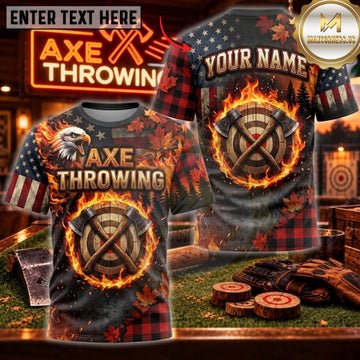 Maxcorners Axe Throwing Dark Red Crossed Axes Personalized Name 3D Unisex Shirt