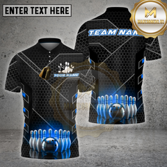 Maxcorners Bowling Shirt Black Red Hexagon Tech Pattern Multi Options Personalized Name, Team Name 3D Shirt