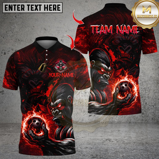 Maxcorners Muscle Gorrila With Flame Bowling Multicolor Customized Name, Team Name 3D Shirts