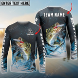 Maxcorners Bass Fishing Dark Blue Sport Personalized Name, Team Name 3D Long Sleeve Shirt