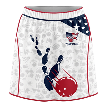 Maxcorners Bowling American Flag Ball And Pins Personalized 3D Skirts With Shorts