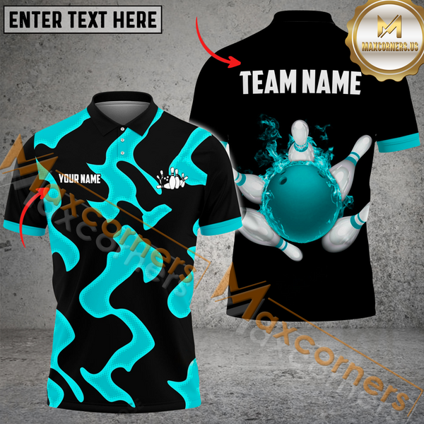 Maxcorners Ball And Pins Cell Pattern Bowling Jersey Multicolor Option Customized Name, Team Name 3D Polo Shirt