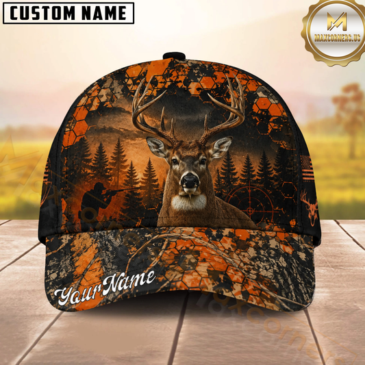 Maxcorners Deer Hunting Orange Woodland Camo Multiple Options Personalized Name 3D Cap