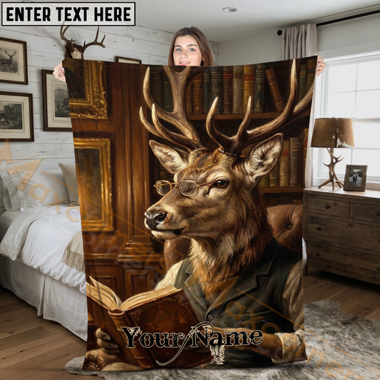 Maxcorners Vintage Smart Stag Reading Book in Library Personalized 3D Blanket