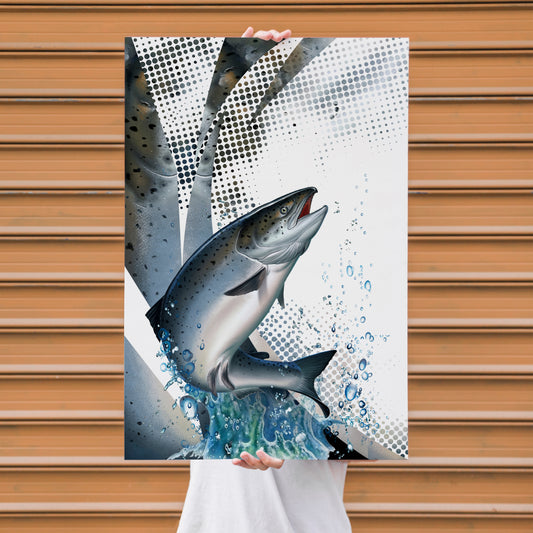 Maxcorners Salmon Fishing Halftone Dynamic Splash Design Personalized Name 3D Poster
