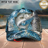 Maxcorners Fishing Silver Scale Water Splash Personalized Name 3D Cap (12 Fish Species)