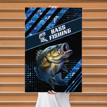 Maxcorners Largemouth Bass Fishing Blue Camo Pro Design Personalized Name 3D Poster