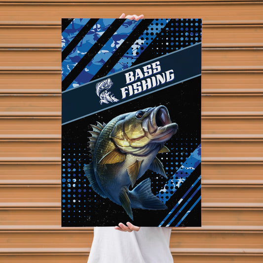 Maxcorners Largemouth Bass Fishing Blue Camo Pro Design Personalized Name 3D Poster