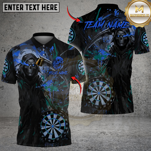 Maxcorners Darts Deadly Aim Reaper Personalized Name, Team Name Unisex Shirt (6 Colors)