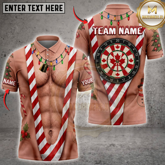 Maxcorners Darts Funny Muscular Body Candy Cane Christmas Canadian Dartboard Personalized Name 3D Unisex Shirt