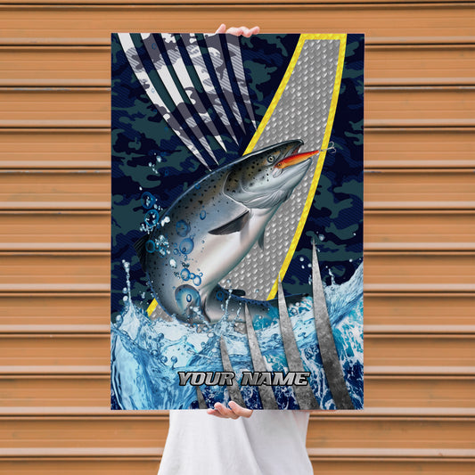 Maxcorners Salmon Fishing Tactical Camo Metal Splash Design Personalized Name 3D Poster