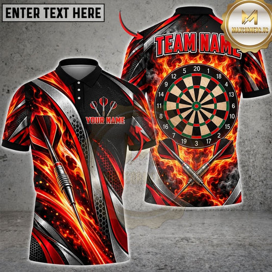 Maxcorners Darts Fiery Inferno Flame Waves Metallic Darts Target Board Graphic Multicolor Customized Name, Team Name 3D Shirts