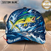Maxcorners Fishing Graphic Ocean Waves Water Splash Angler Customized Name 3D Cap