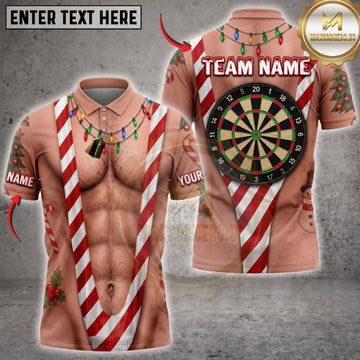 Maxcorners Darts Funny Muscular Body Candy Cane Christmas Colorful Dartboard Personalized Name 3D Unisex Shirt