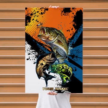 Maxcorners Largemouth Bass Fishing Pop Art Grunge Splash Design Personalized Name 3D Poster